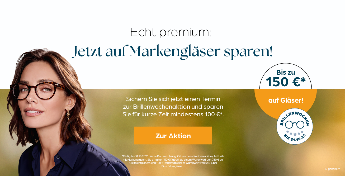 Echt premium: Jetzt auf Markengläser sparen! Brillenwochen bis 31.10.26